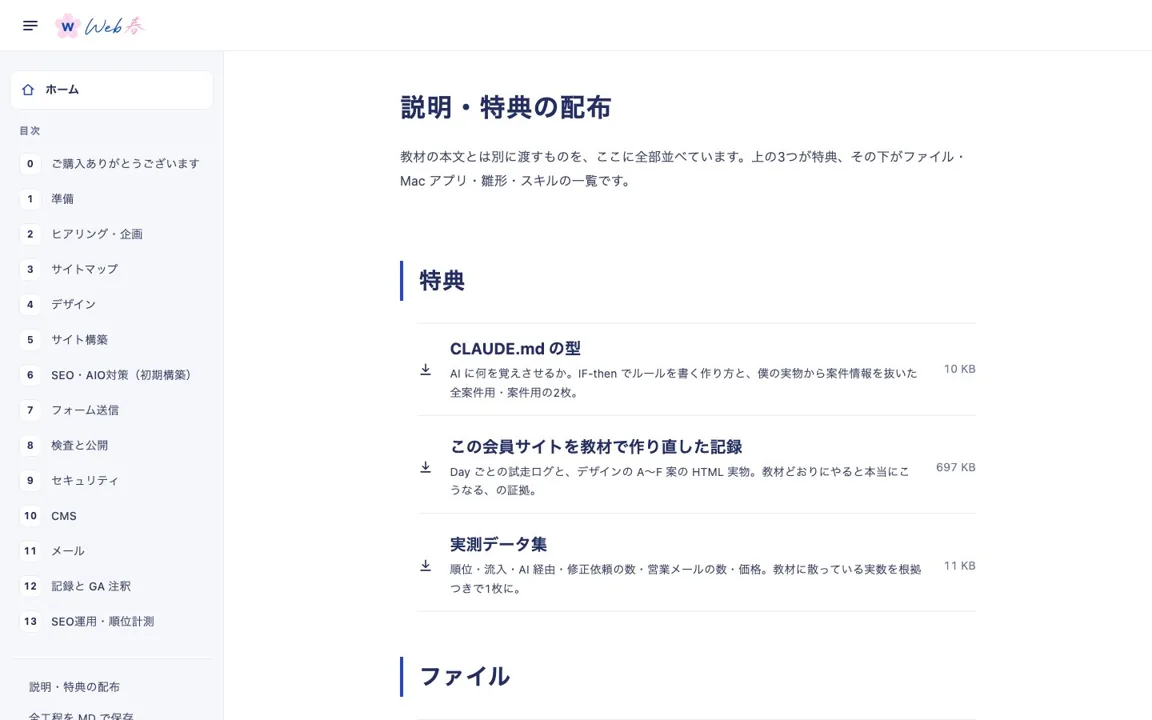 特典の配布ページ