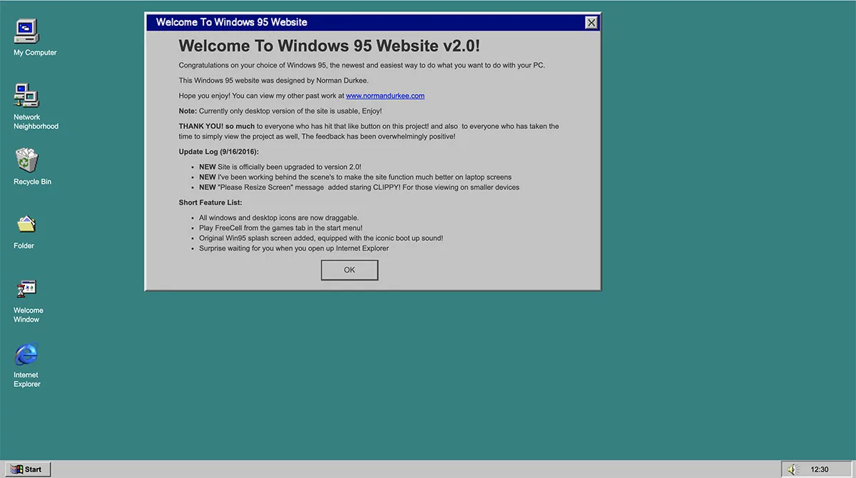 A faithful Windows 95 recreation site