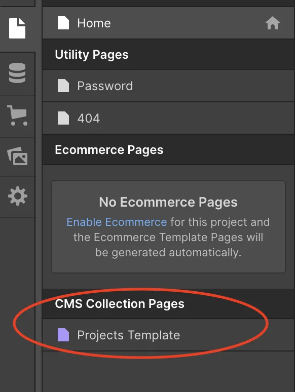 WebflowのページリストからCMSページを開く場所