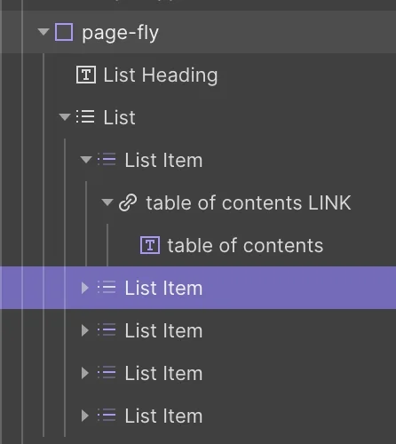 Adding a List element as the TOC foundation
