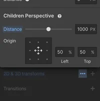 Webflowの2D&3D transformsでDistance1000pxを設定する箇所
