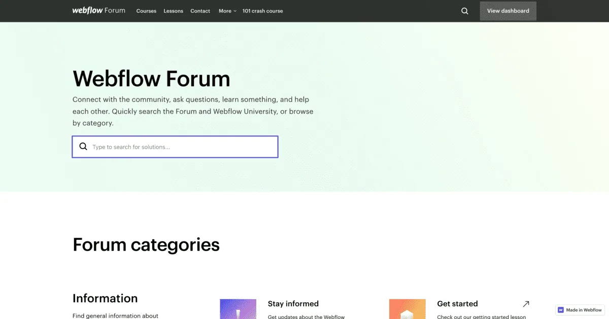 The Webflow Forum top page
