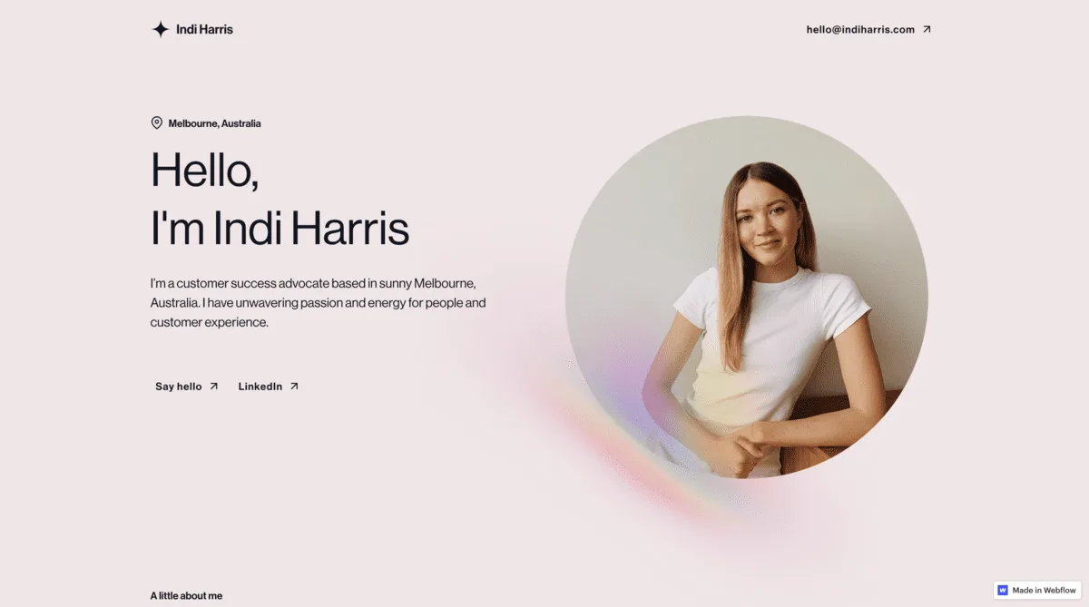 Indi Harris – one-page personal site