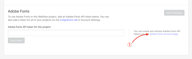 The settings screen for adding Adobe Fonts to Webflow